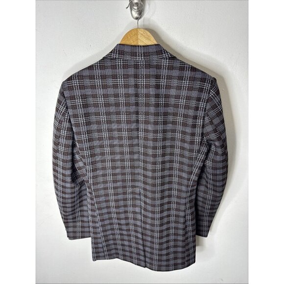 Vintage 70s Plaid Blazer Men’s 40 Brown Gray Check WKRP Herb Tarlek Sport Coat - Picture 4 of 7
